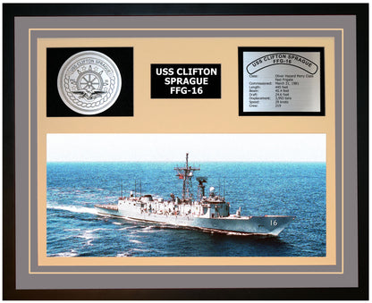 USS CLIFTON SPRAGUE FFG-16 Framed Navy Ship Display Grey