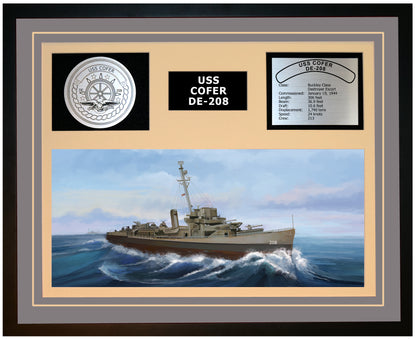 USS COFER DE-208 Framed Navy Ship Display Grey