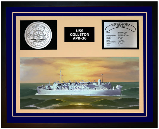 USS COLLETON APB-36 Framed Navy Ship Display Blue