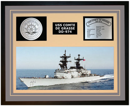 USS COMTE DE GRASSE DD-974 Framed Navy Ship Display Grey
