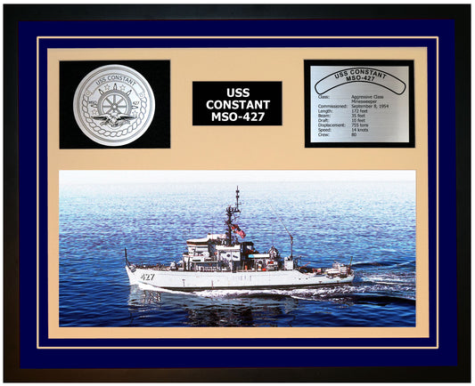 USS CONSTANT MSO-427 Framed Navy Ship Display Blue