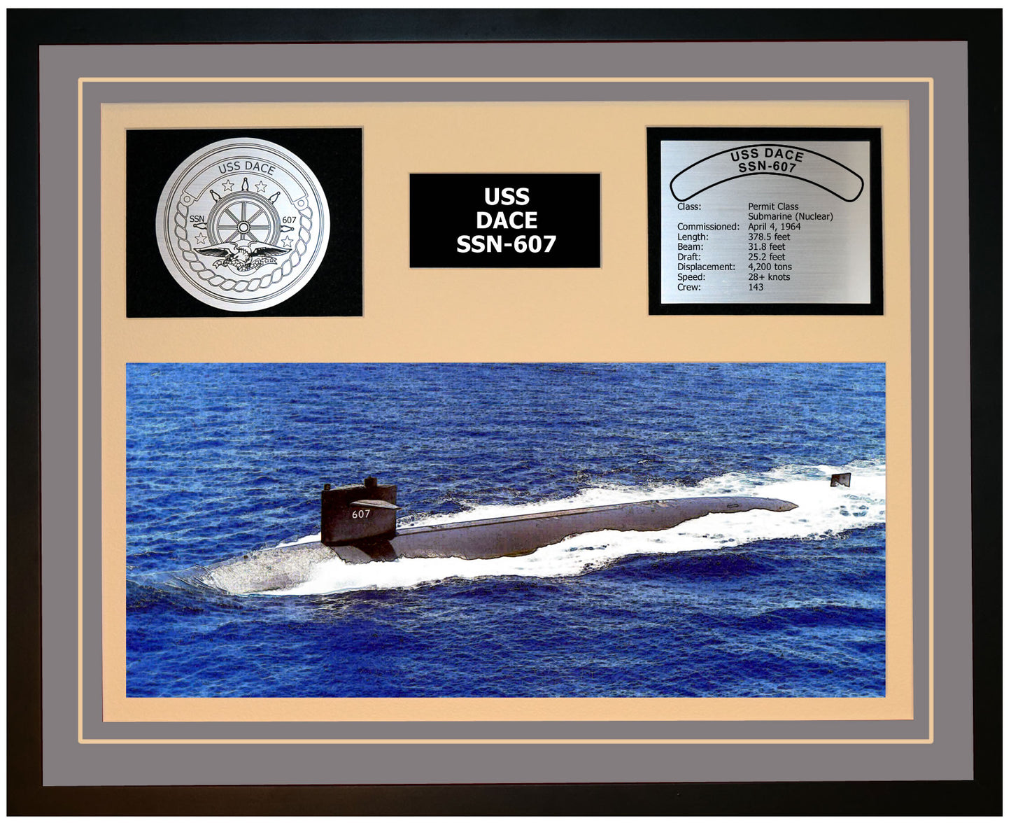USS DACE SSN-607 Framed Navy Ship Display Grey
