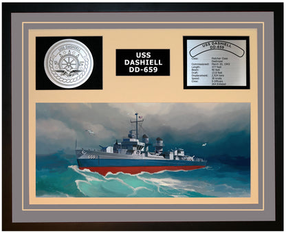 USS DASHIELL DD-659 Framed Navy Ship Display Grey