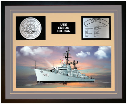 USS EDSON DD-946 Framed Navy Ship Display Grey