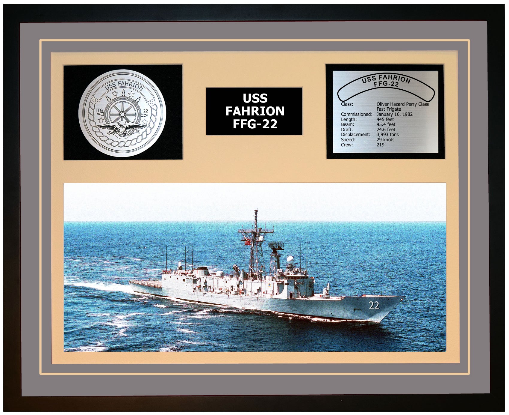 USS FAHRION FFG-22 Framed Navy Ship Display Grey