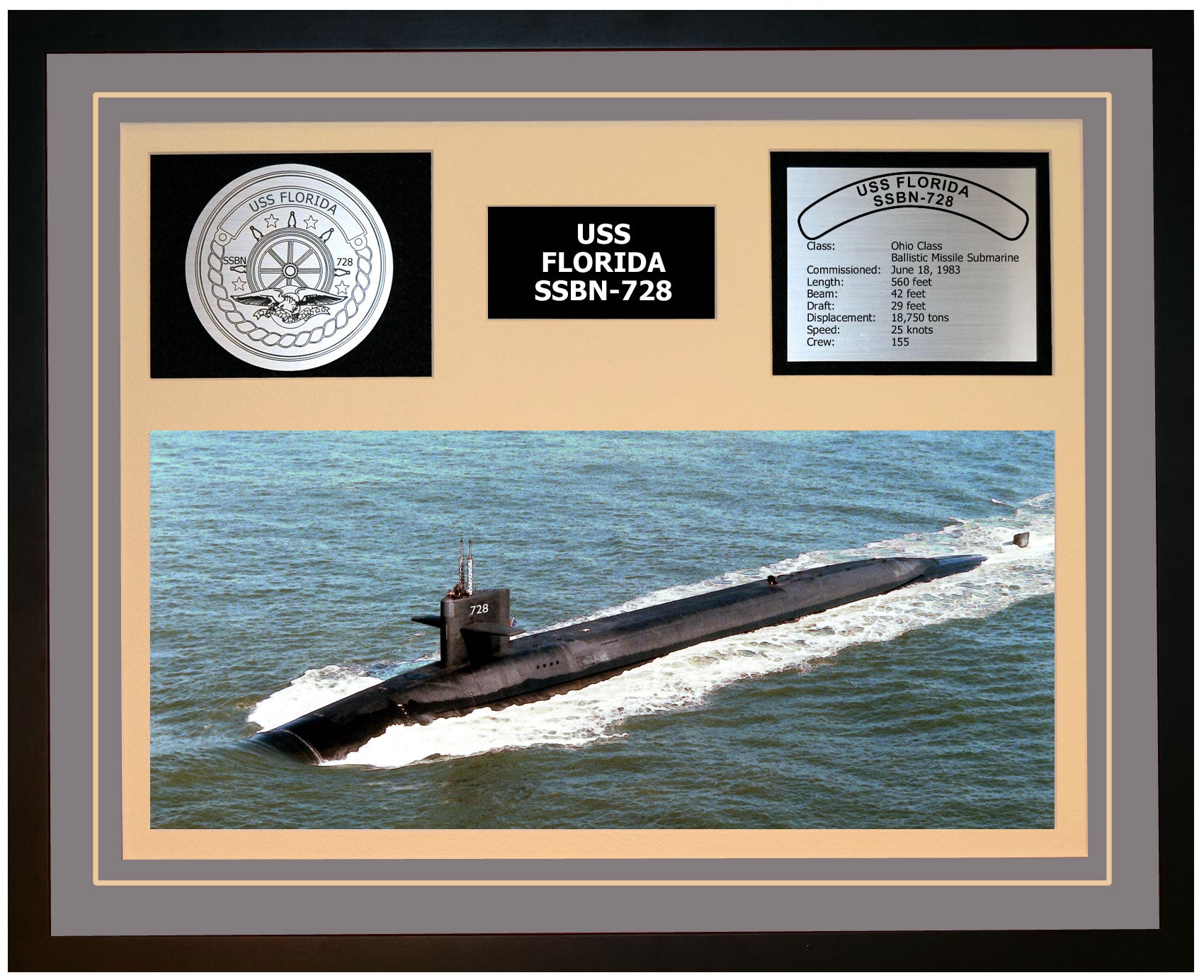 USS FLORIDA SSBN-728 Framed Navy Ship Display Grey