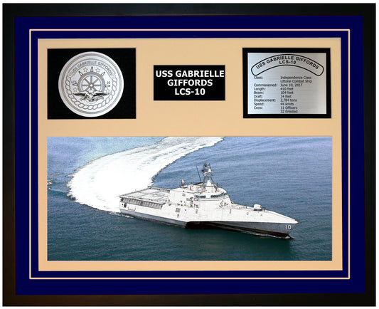 USS GABRIELLE GIFFORDS LCS-10 Framed Navy Ship Display Blue