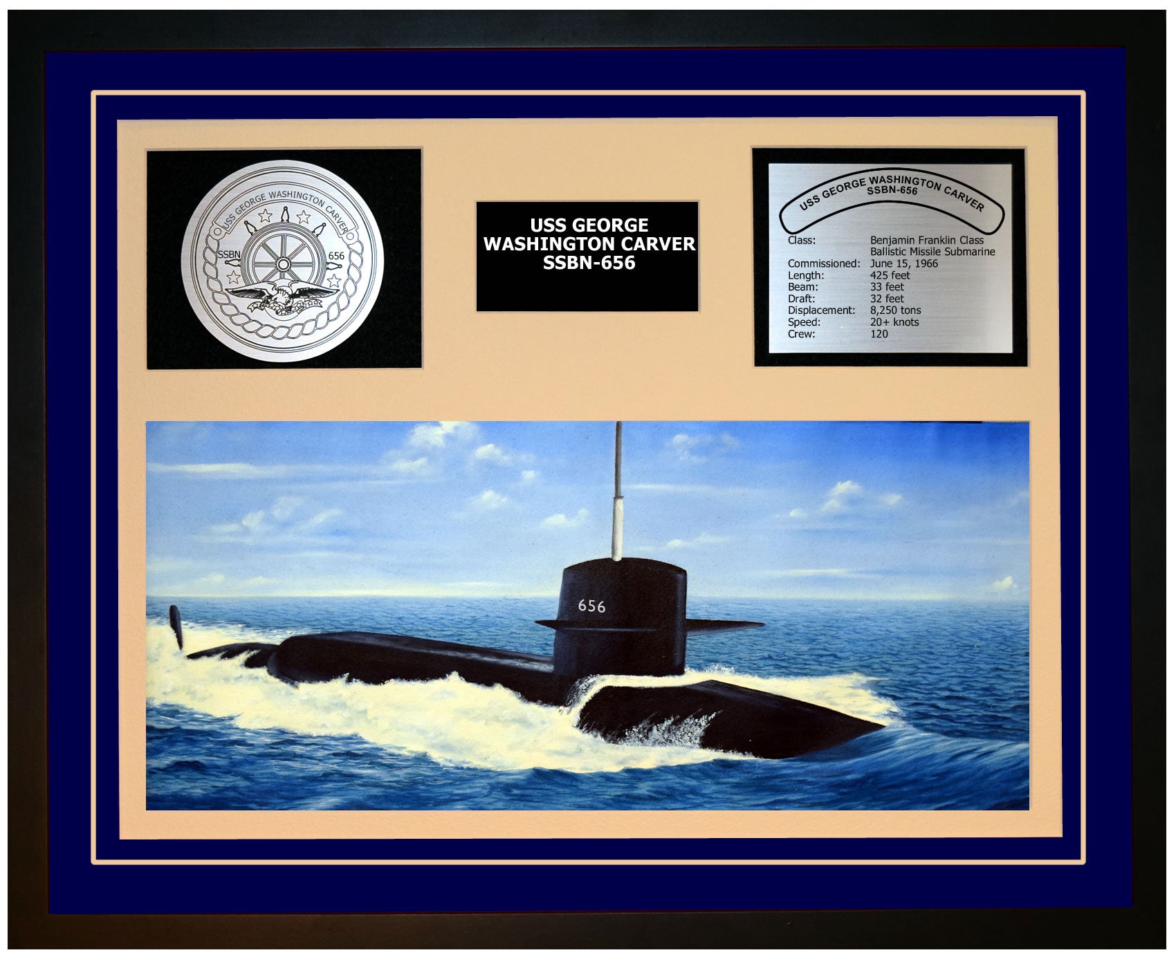USS GEORGE WASHINGTON CARVER SSBN-656 Framed Navy Ship Display Blue