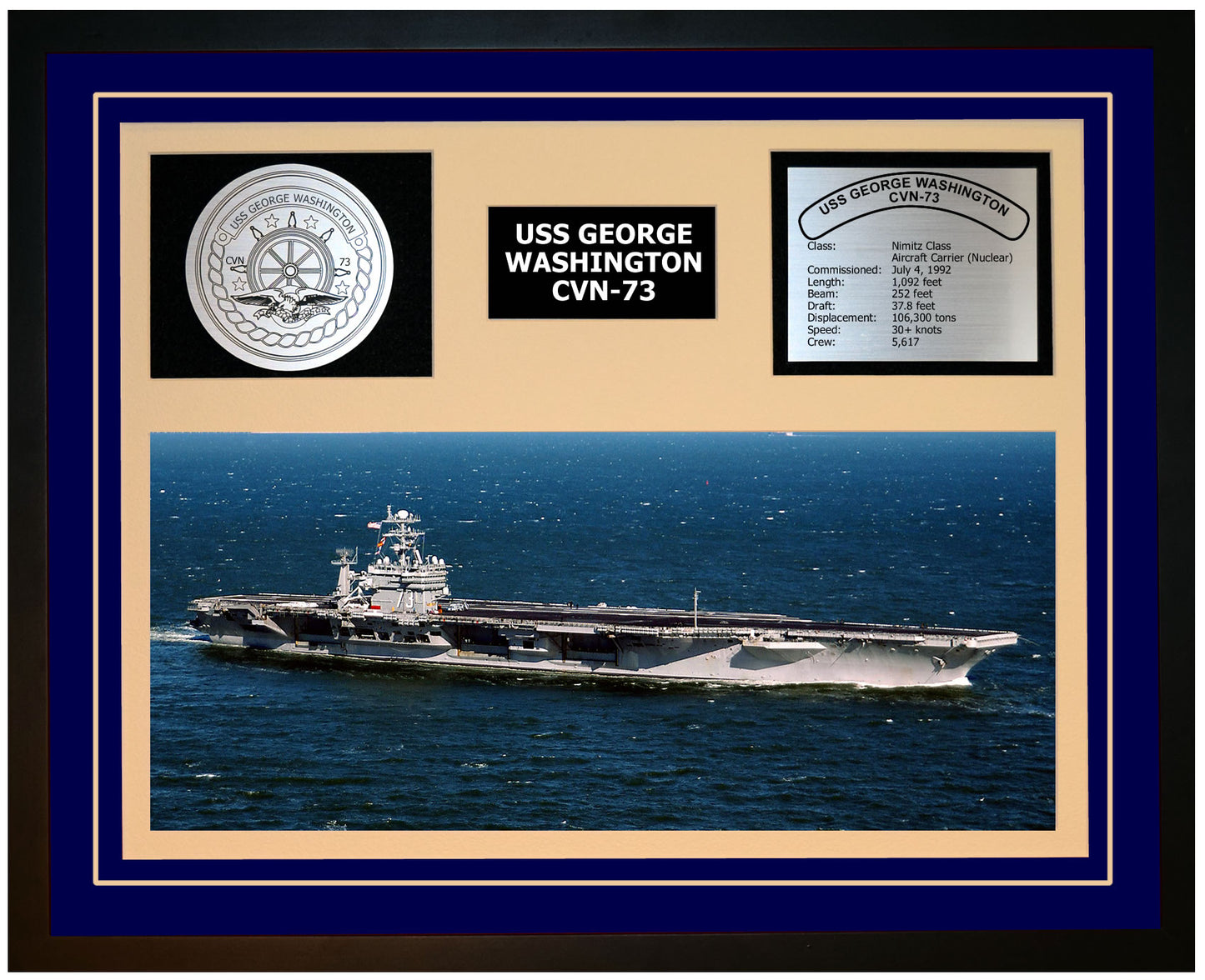 USS GEORGE WASHINGTON CVN-73 Framed Navy Ship Display Blue