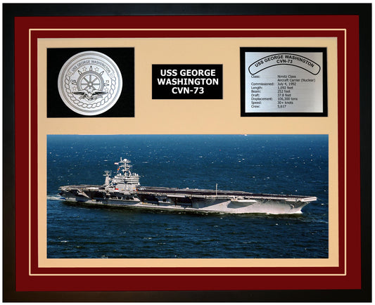 USS GEORGE WASHINGTON CVN-73 Framed Navy Ship Display Burgundy