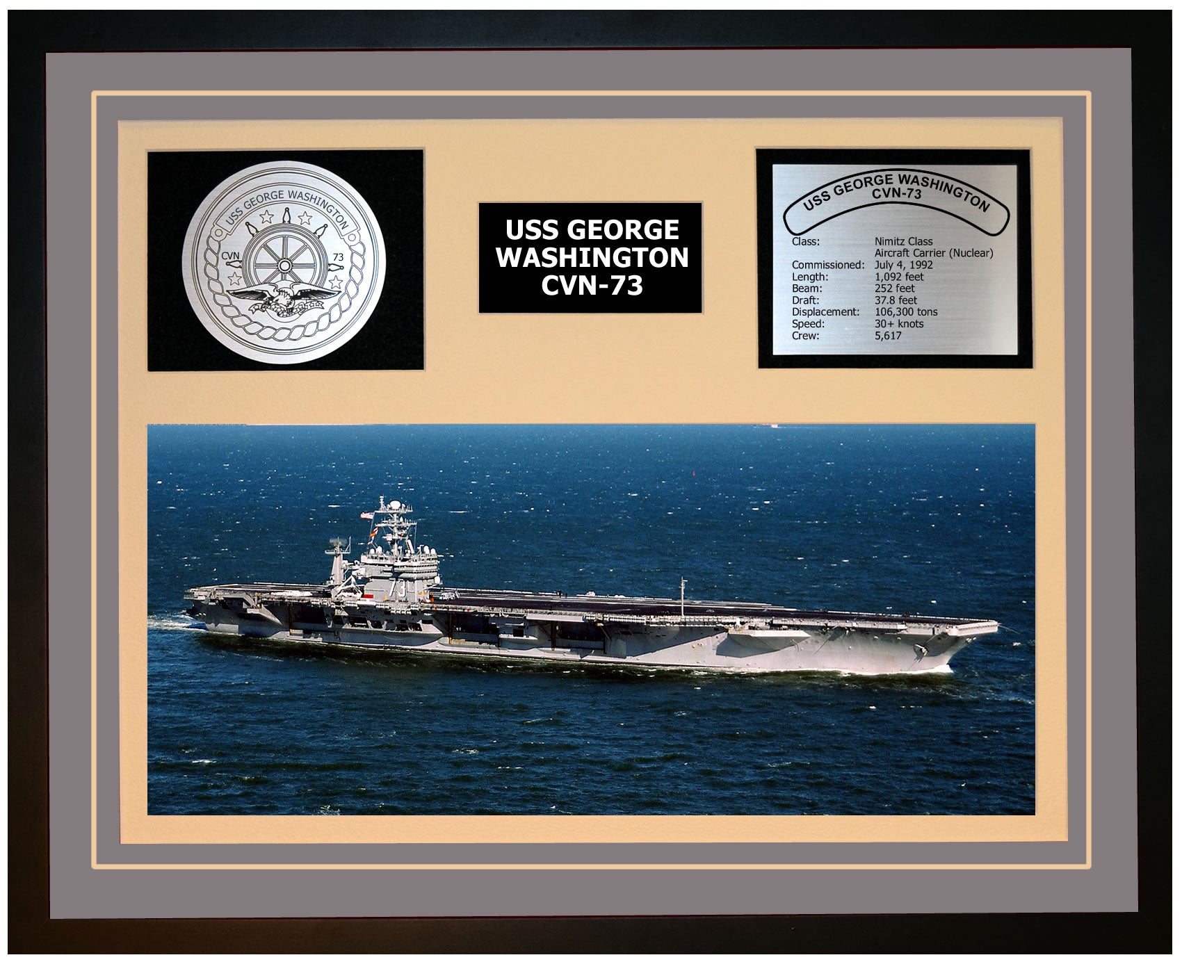 USS GEORGE WASHINGTON CVN-73 Framed Navy Ship Display Grey