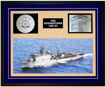 USS GERMANTOWN LSD-42 Framed Navy Ship Display Blue