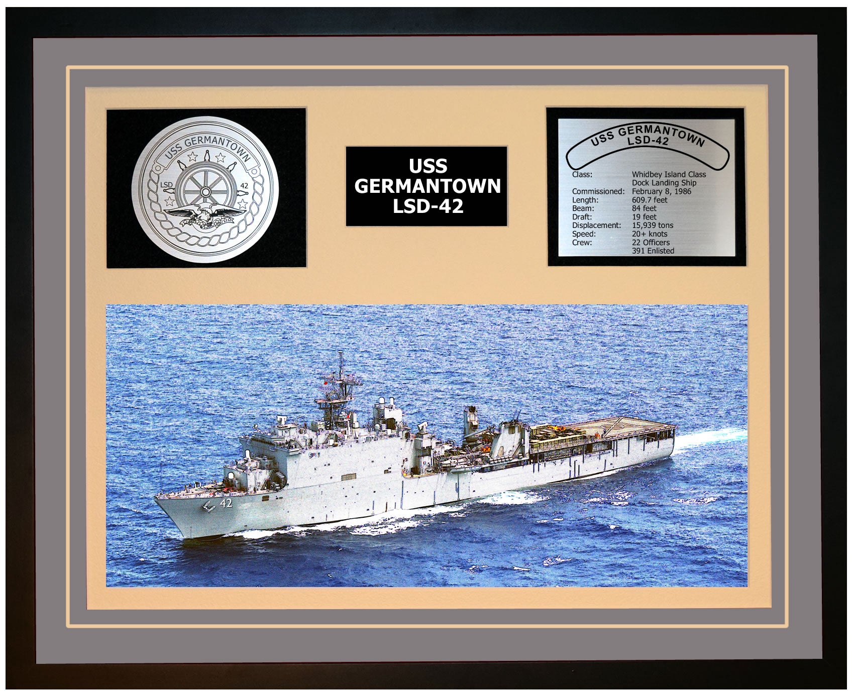 USS GERMANTOWN LSD-42 Framed Navy Ship Display Grey