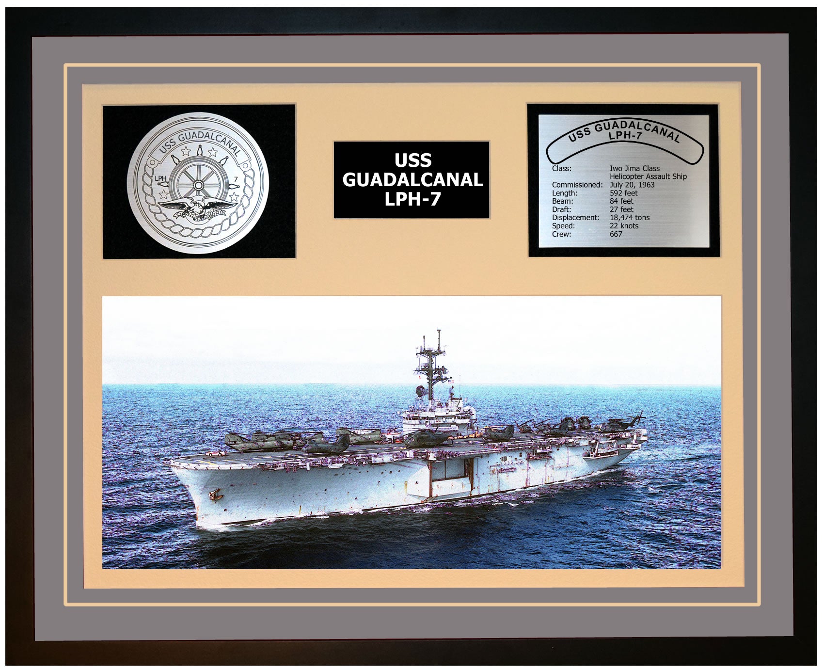USS GUADALCANAL LPH-7 Framed Navy Ship Display Grey