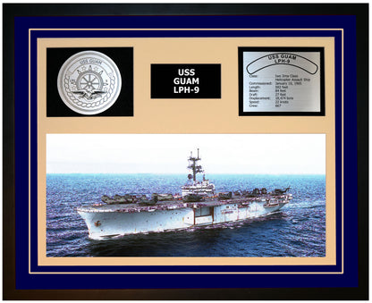 USS GUAM LPH-9 Framed Navy Ship Display Blue