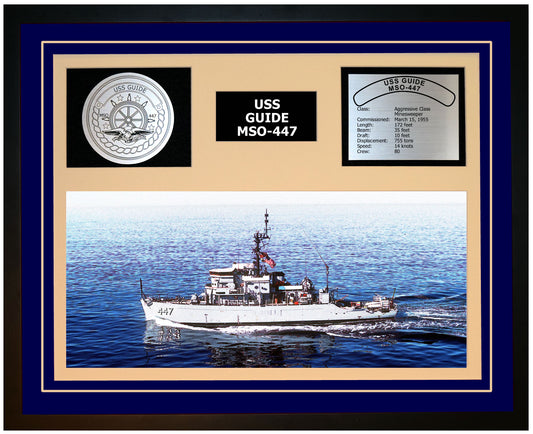 USS GUIDE MSO-447 Framed Navy Ship Display Blue