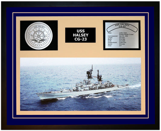 USS HALSEY CG-23 Framed Navy Ship Display Blue