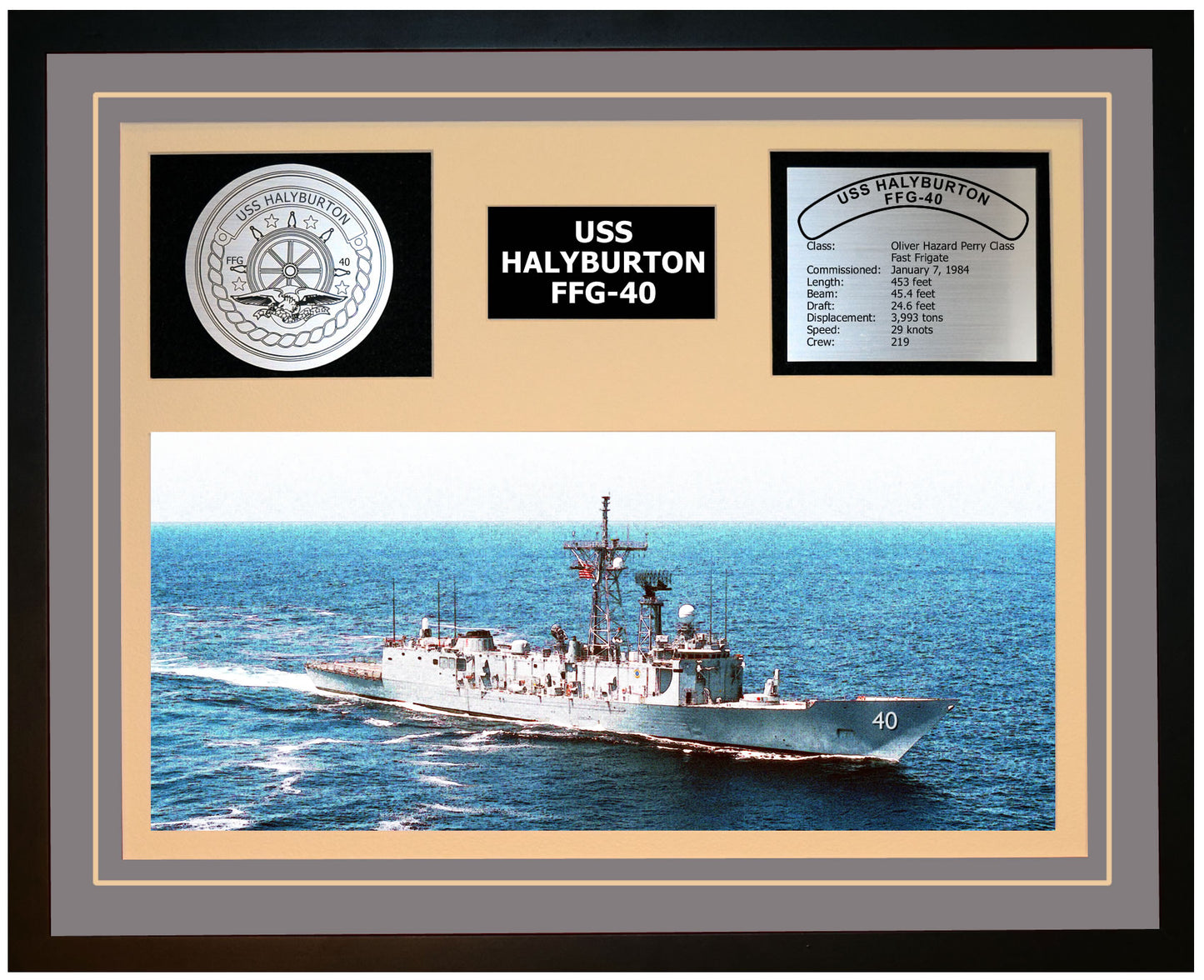 USS HALYBURTON FFG-40 Framed Navy Ship Display Grey