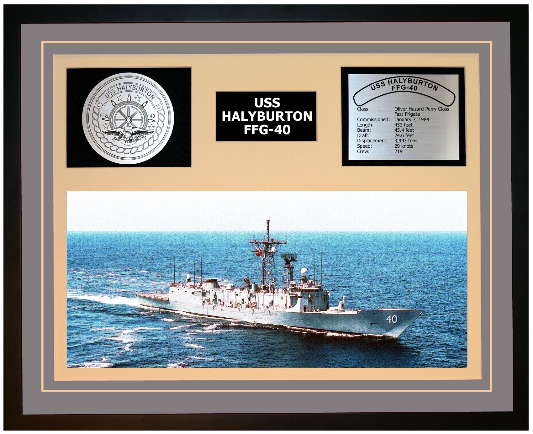 USS HALYBURTON FFG-40 Framed Navy Ship Display Grey