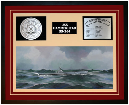 USS HAMMERHEAD SS-364 Framed Navy Ship Display Burgundy