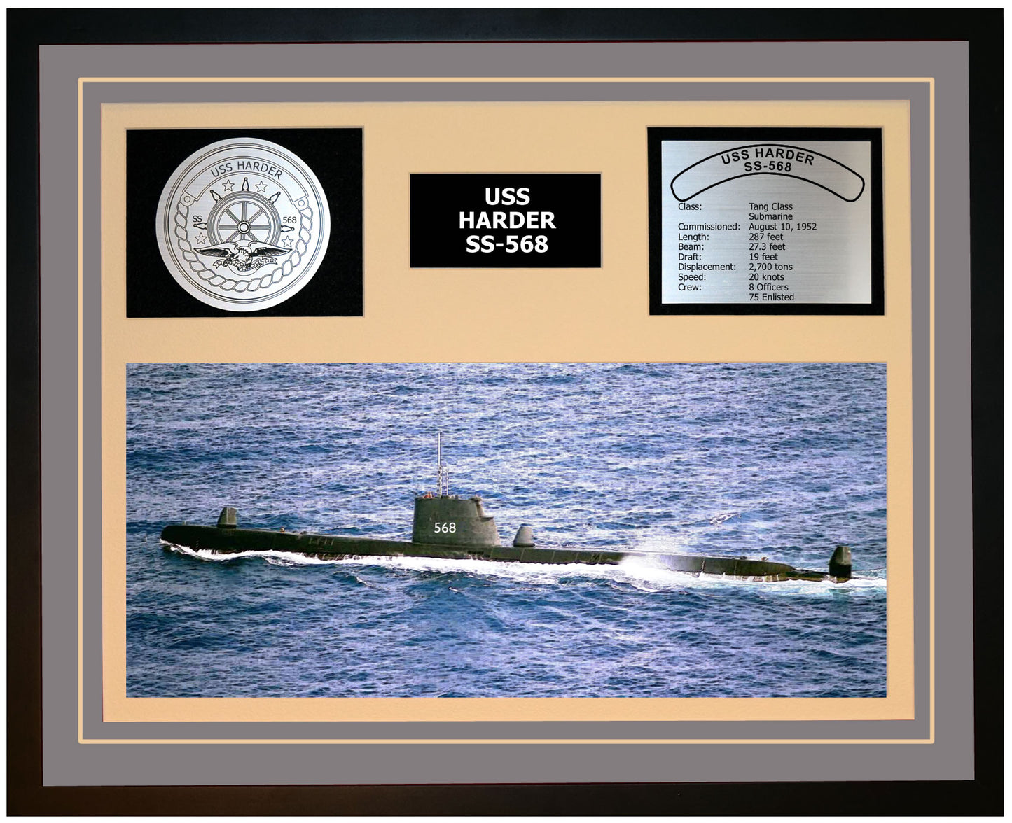 USS HARDER SS-568 Framed Navy Ship Display Grey