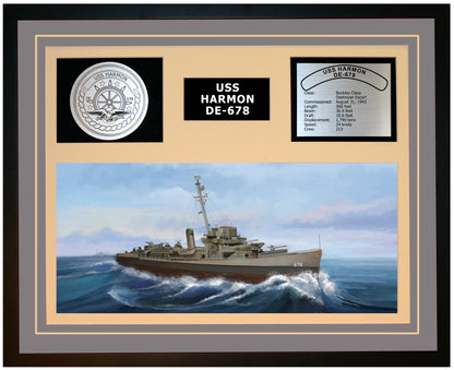 USS HARMON DE-678 Framed Navy Ship Display Grey