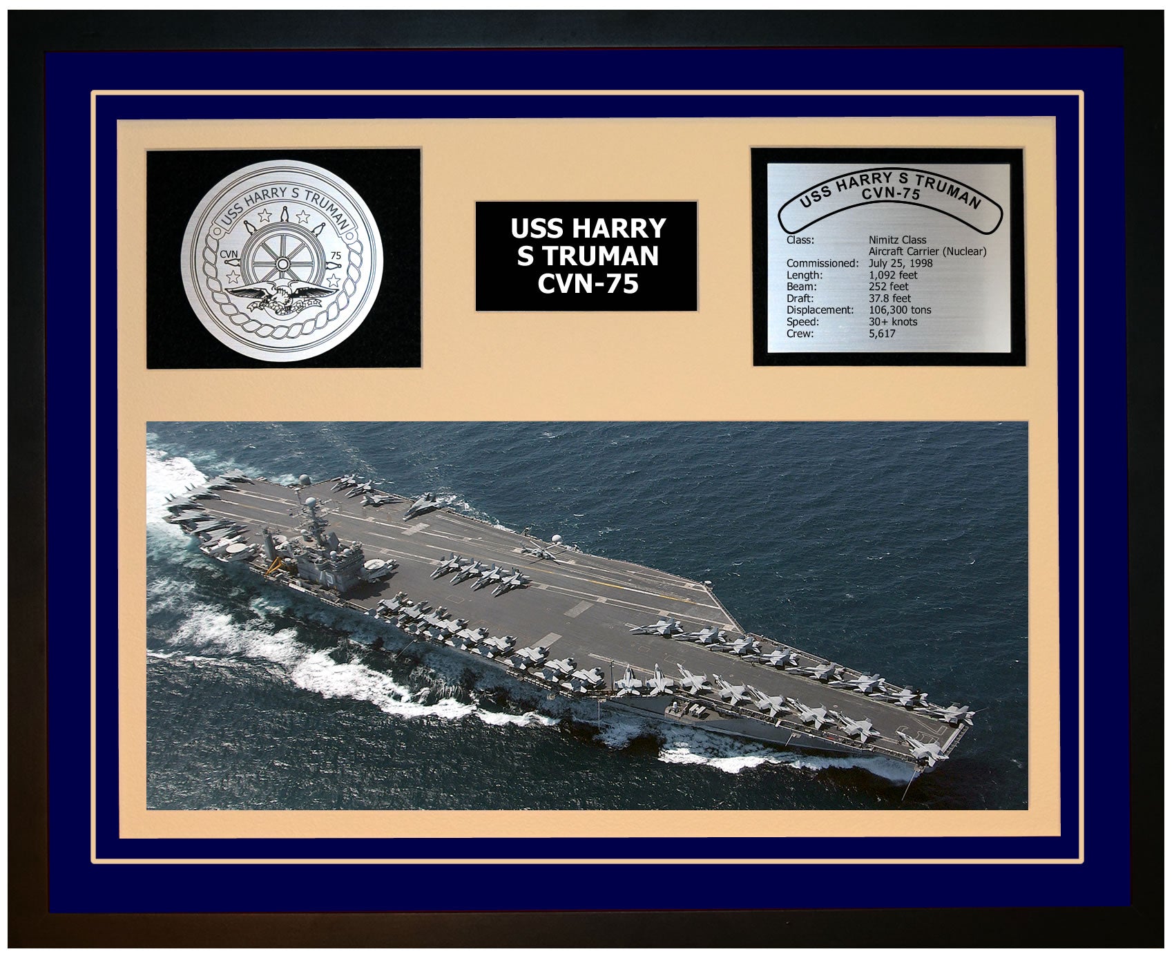 USS HARRY S TRUMAN CVN-75 Framed Navy Ship Display Blue