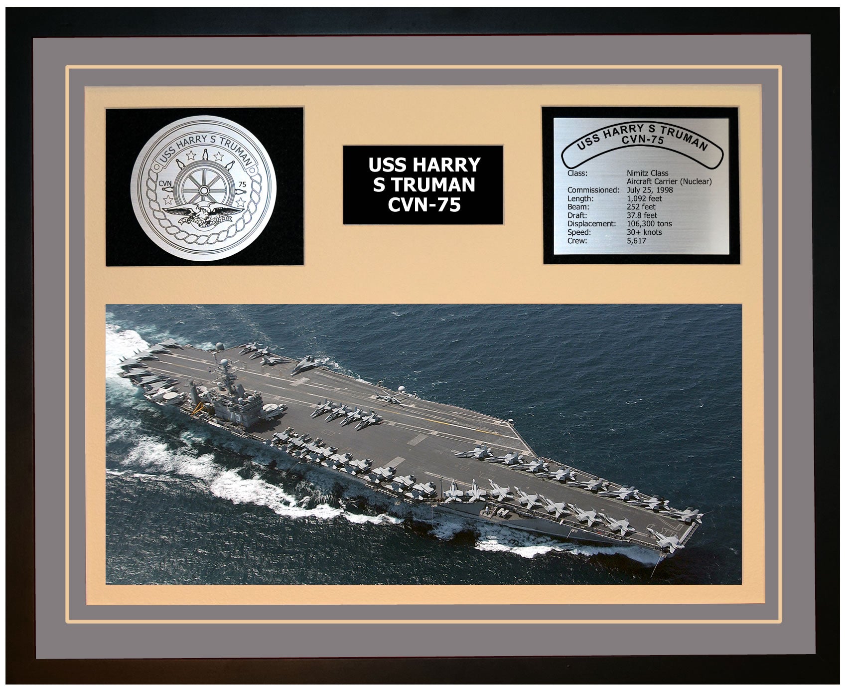 USS HARRY S TRUMAN CVN-75 Framed Navy Ship Display Grey