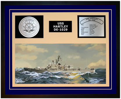 USS HARTLEY DE-1029 Framed Navy Ship Display Blue