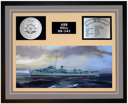 USS HILL DE-141 Framed Navy Ship Display Grey