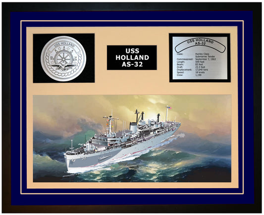 USS HOLLAND AS-32 Framed Navy Ship Display Blue