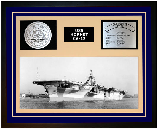 USS HORNET CV-12 Framed Navy Ship Display Blue