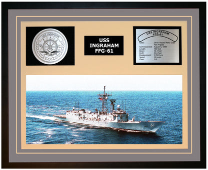 USS INGRAHAM FFG-61 Framed Navy Ship Display Grey