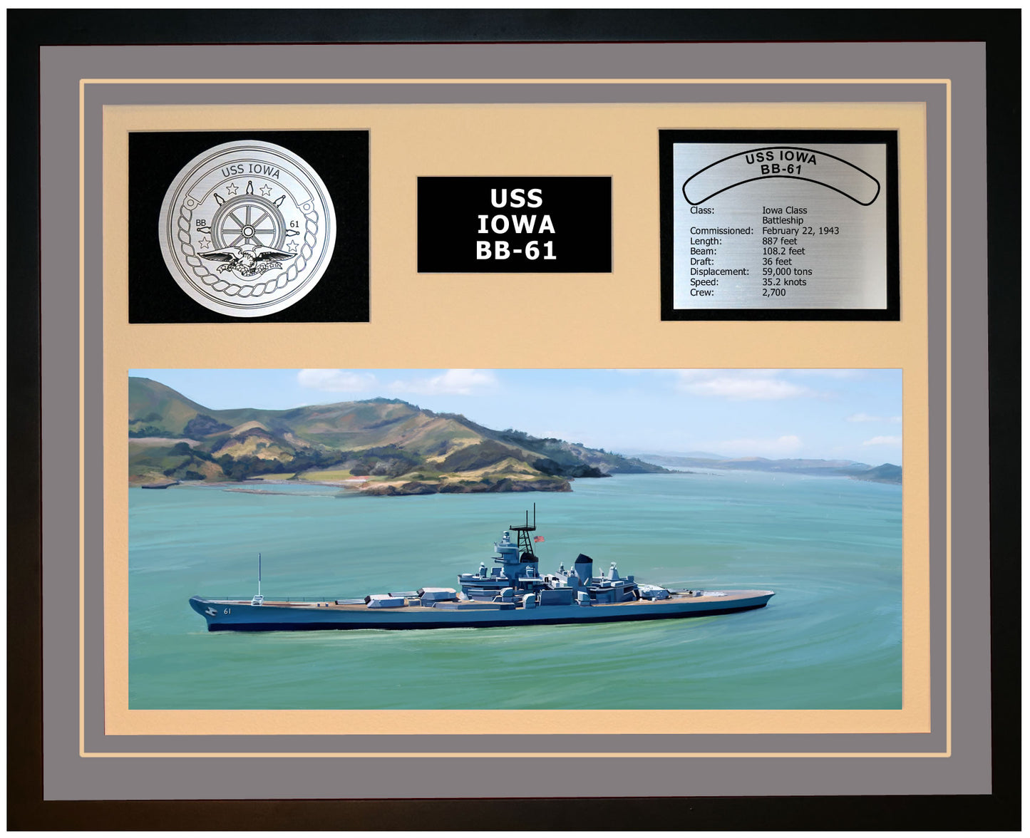 USS IOWA BB-61 Framed Navy Ship Display Grey