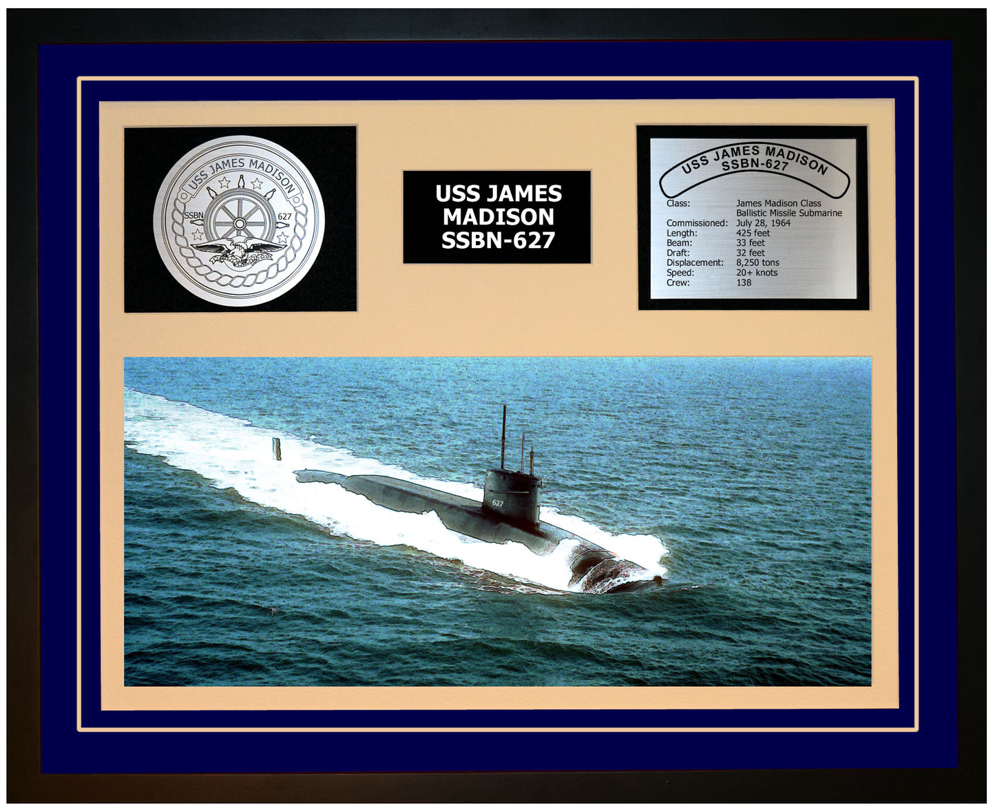 USS JAMES MADISON SSBN-627 Framed Navy Ship Display Blue