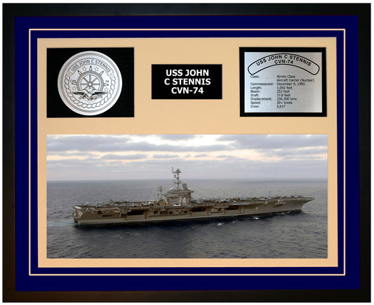 USS JOHN C STENNIS CVN-74 Framed Navy Ship Display Blue