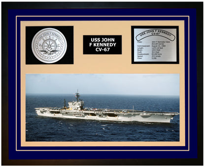 USS JOHN F KENNEDY CV-67 Framed Navy Ship Display Blue