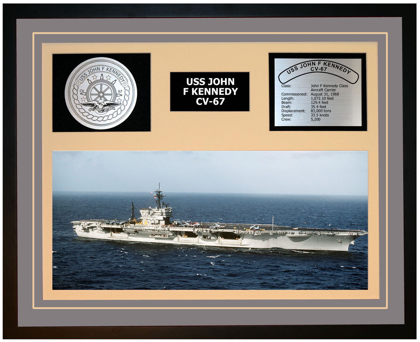 USS JOHN F KENNEDY CV-67 Framed Navy Ship Display Grey