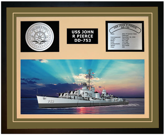 USS JOHN R PIERCE DD-753 Framed Navy Ship Display Green