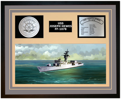 USS JOSEPH HEWES FF-1078 Framed Navy Ship Display Grey