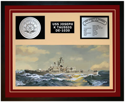 USS JOSEPH K TAUSSIG DE-1030 Framed Navy Ship Display Burgundy