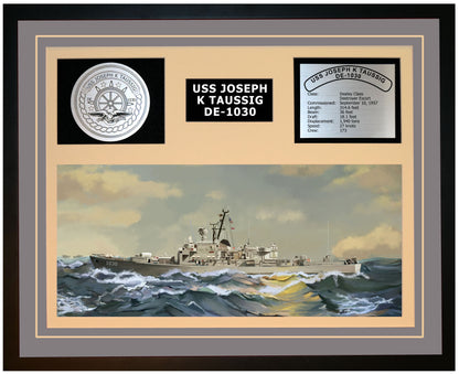 USS JOSEPH K TAUSSIG DE-1030 Framed Navy Ship Display Grey