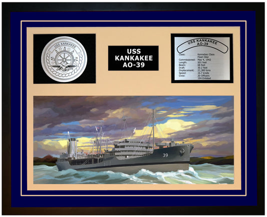 USS KANKAKEE AO-39 Framed Navy Ship Display Blue
