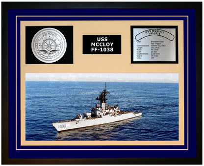 USS MCCLOY FF-1038 Framed Navy Ship Display Blue