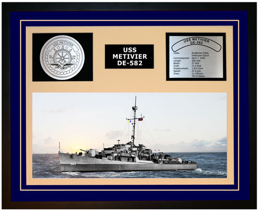 USS METIVIER DE-582 Framed Navy Ship Display Blue