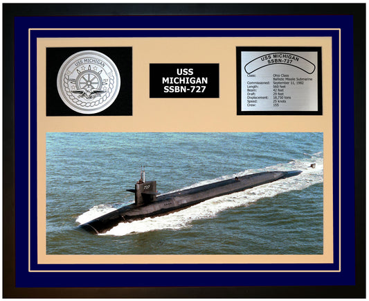USS MICHIGAN SSBN-727 Framed Navy Ship Display Blue