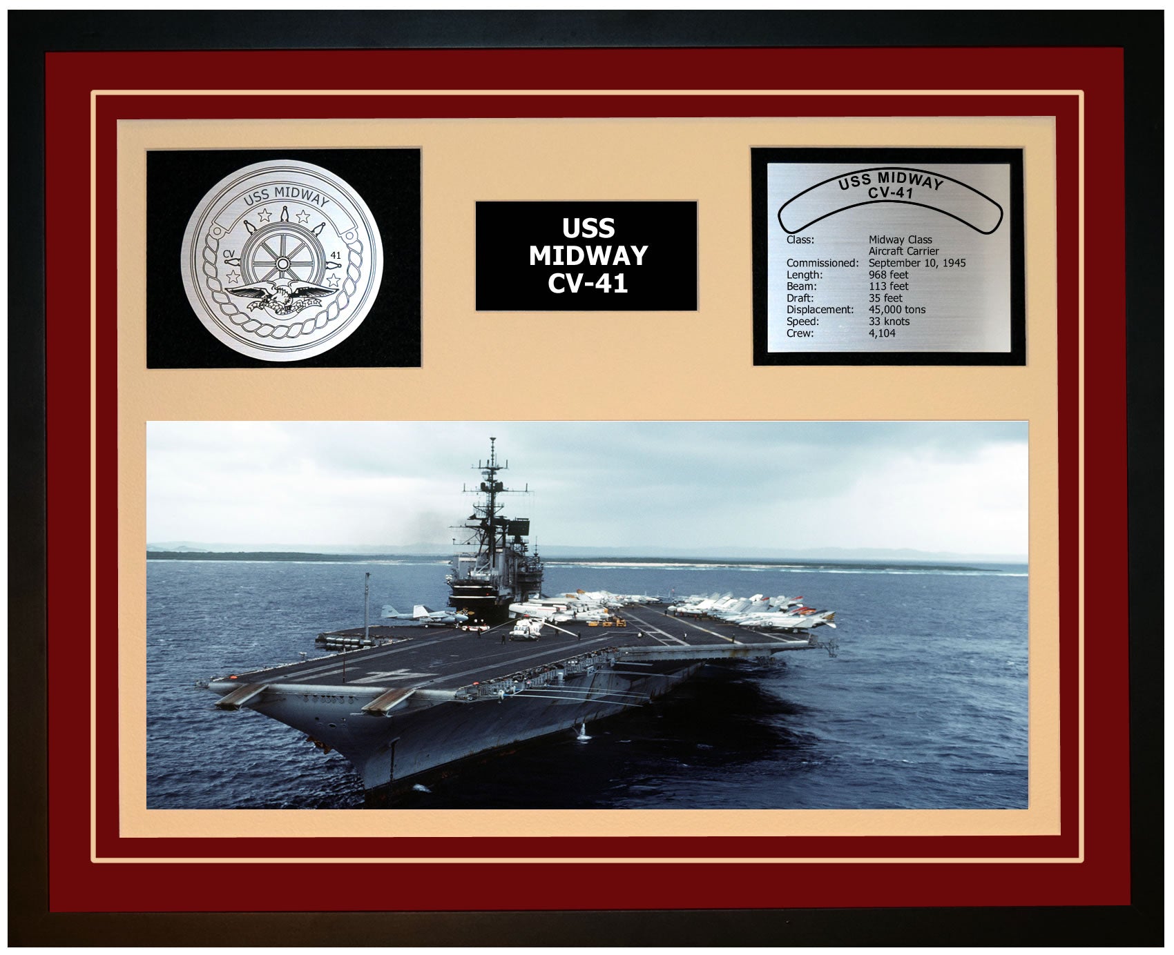 USS MIDWAY CV-41 Framed Navy Ship Display