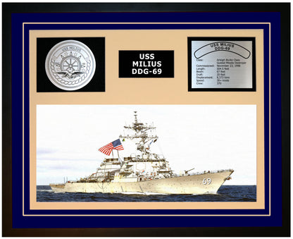 USS MILIUS DDG-69 Framed Navy Ship Display Blue