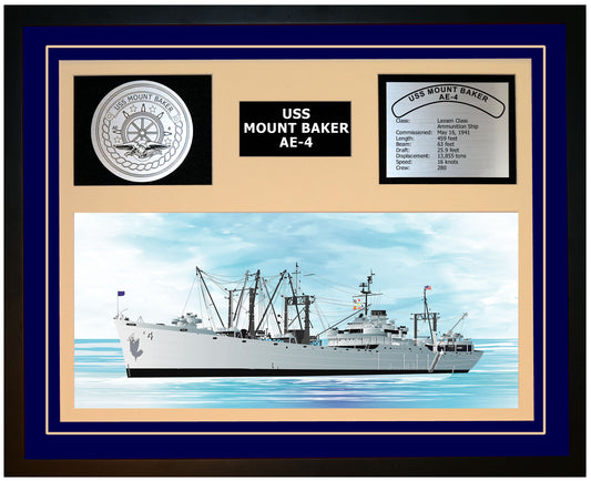 USS MOUNT BAKER AE-4 Framed Navy Ship Display Blue