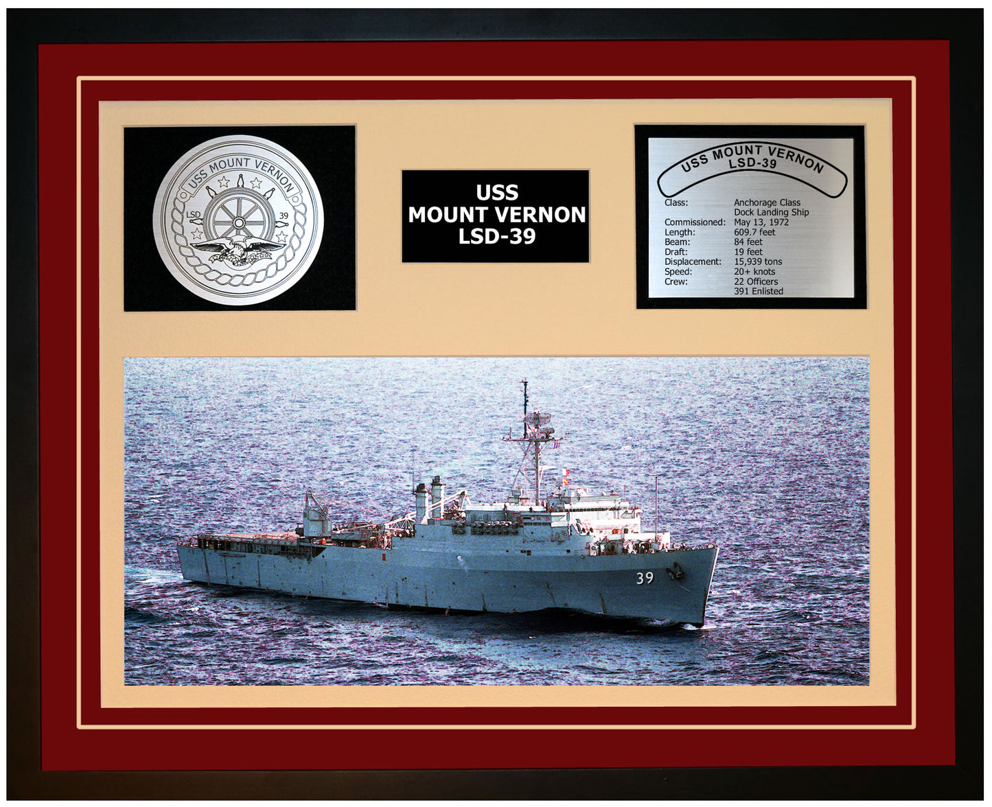USS MOUNT VERNON LSD-39 Framed Navy Ship Display Burgundy